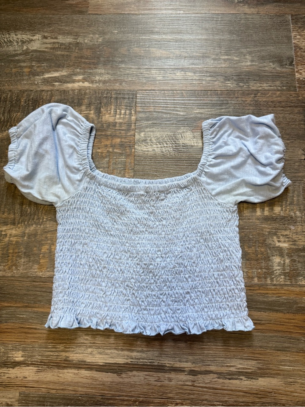 Simply Southern Light Blue Smocked Puff Sleeve Crop Top